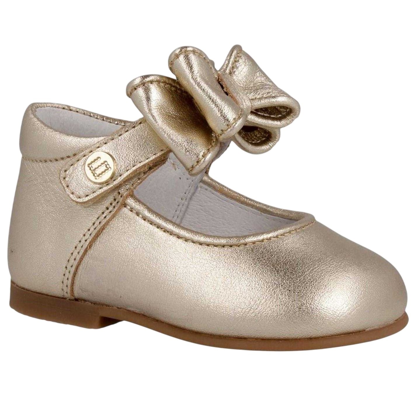Champagne - Back - Andanines Childrens-Kids Bow Leather Pumps