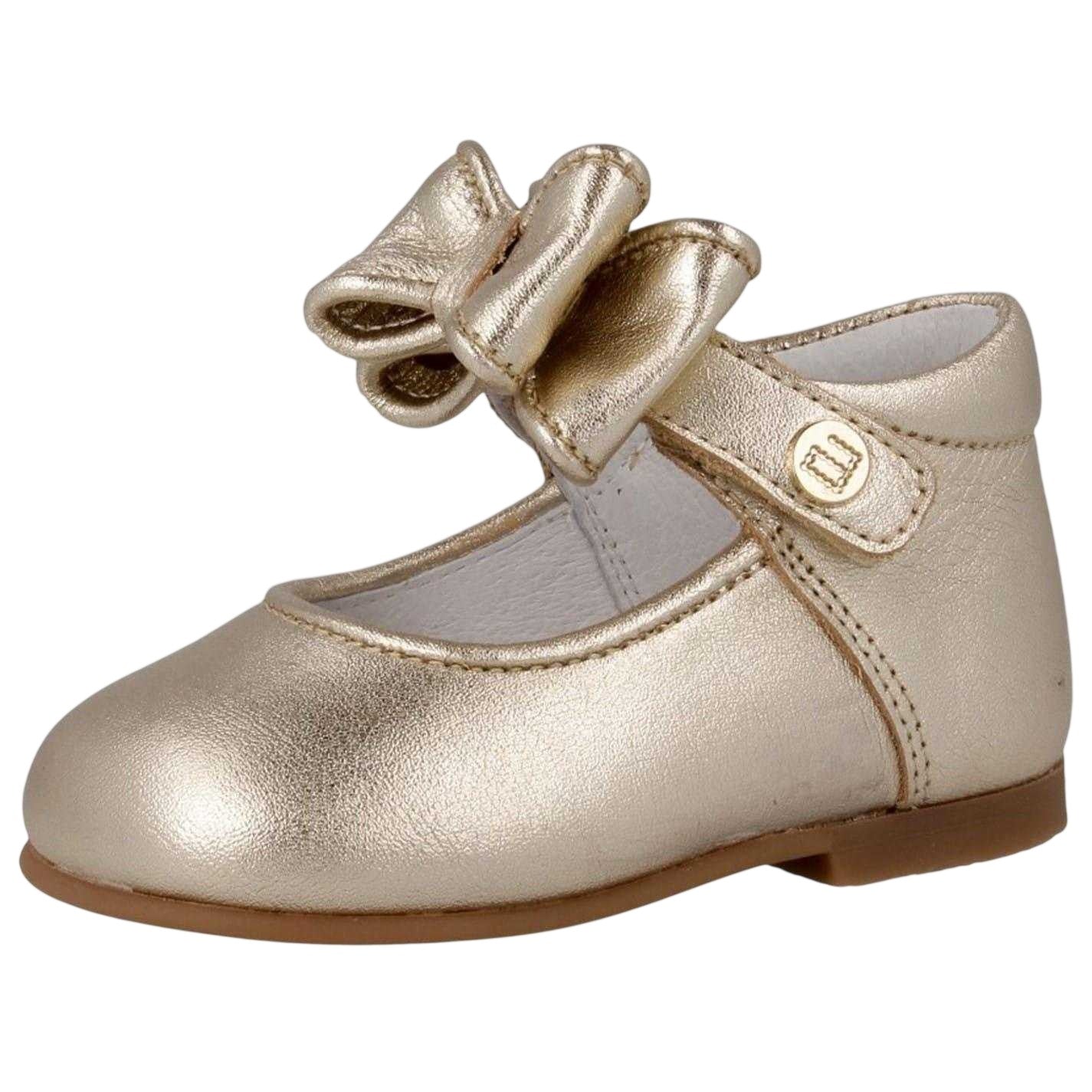 Champagne - Side - Andanines Childrens-Kids Bow Leather Pumps