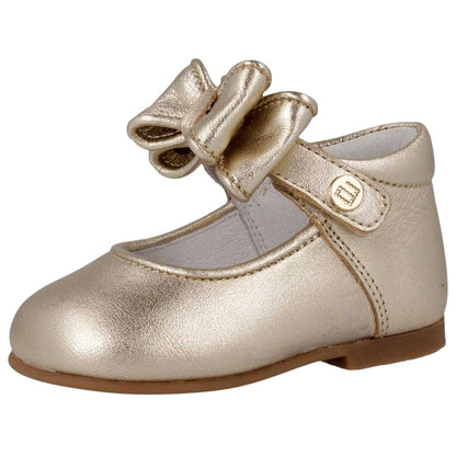 Champagne - Side - Andanines Childrens-Kids Bow Leather Pumps