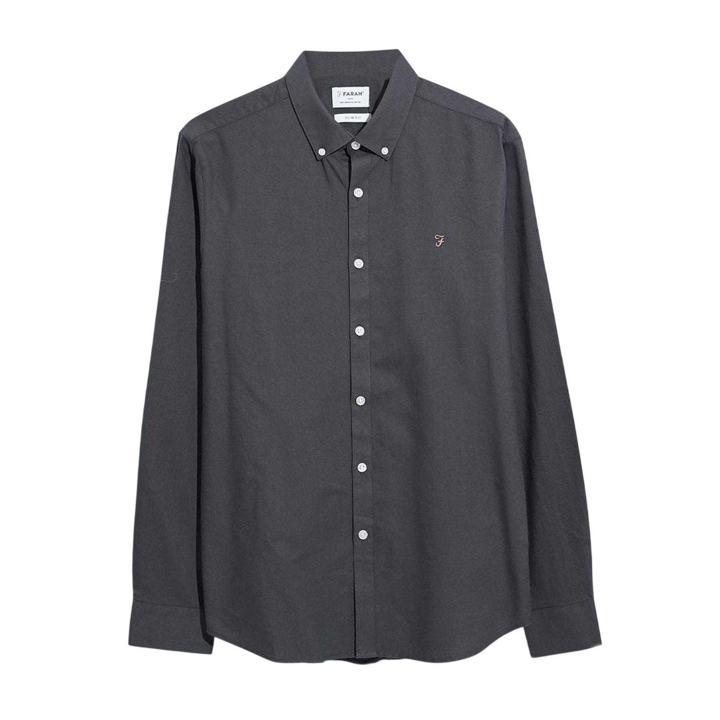 Charcoal - Front - Farah Mens Slim Long-Sleeved Button-Down Shirt