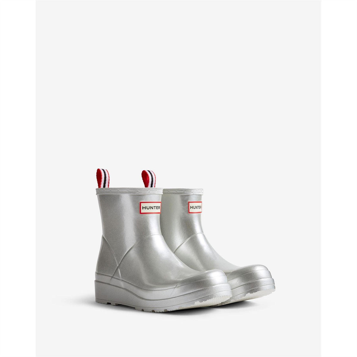 Metallic Silver - Back - Hunter Womens-Ladies Play Short Wellington Boots