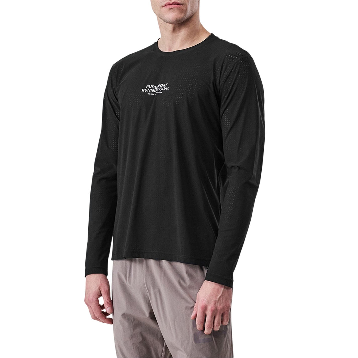 Black - Side - Puresport Mens Perforated Long-Sleeved Running T-Shirt
