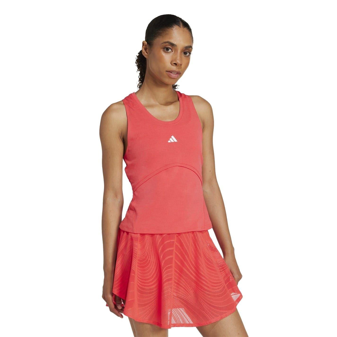 Red - Pack Shot - Adidas Womens-Ladies Pro Climacool Fitted Tennis Tank Top