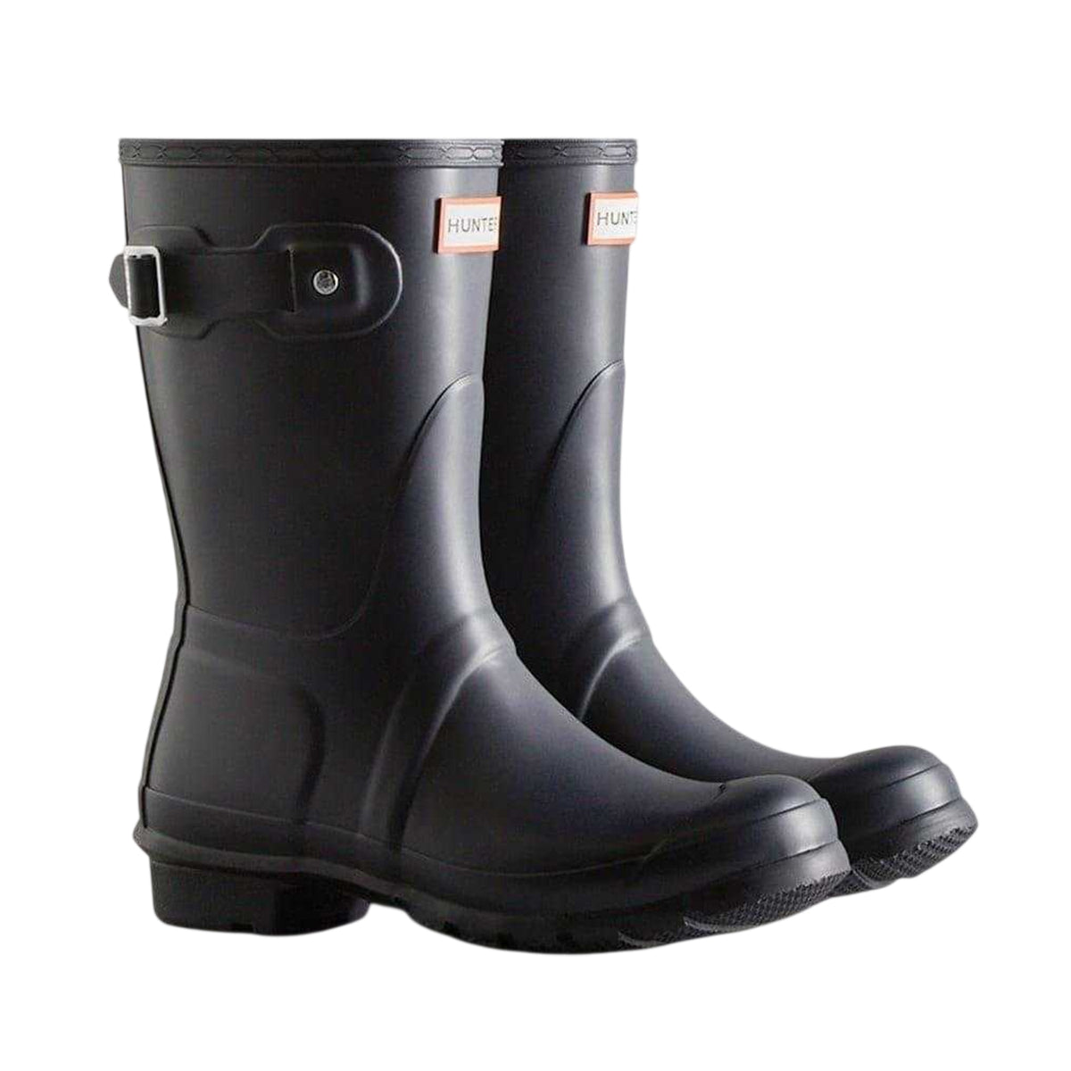 Navy - Side - Hunter Womens-Ladies Original Logo Short Wellington Boots