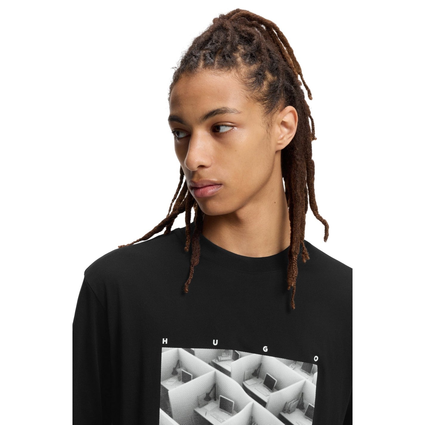 Black - Side - Hugo Mens Dodger Graphic T-Shirt