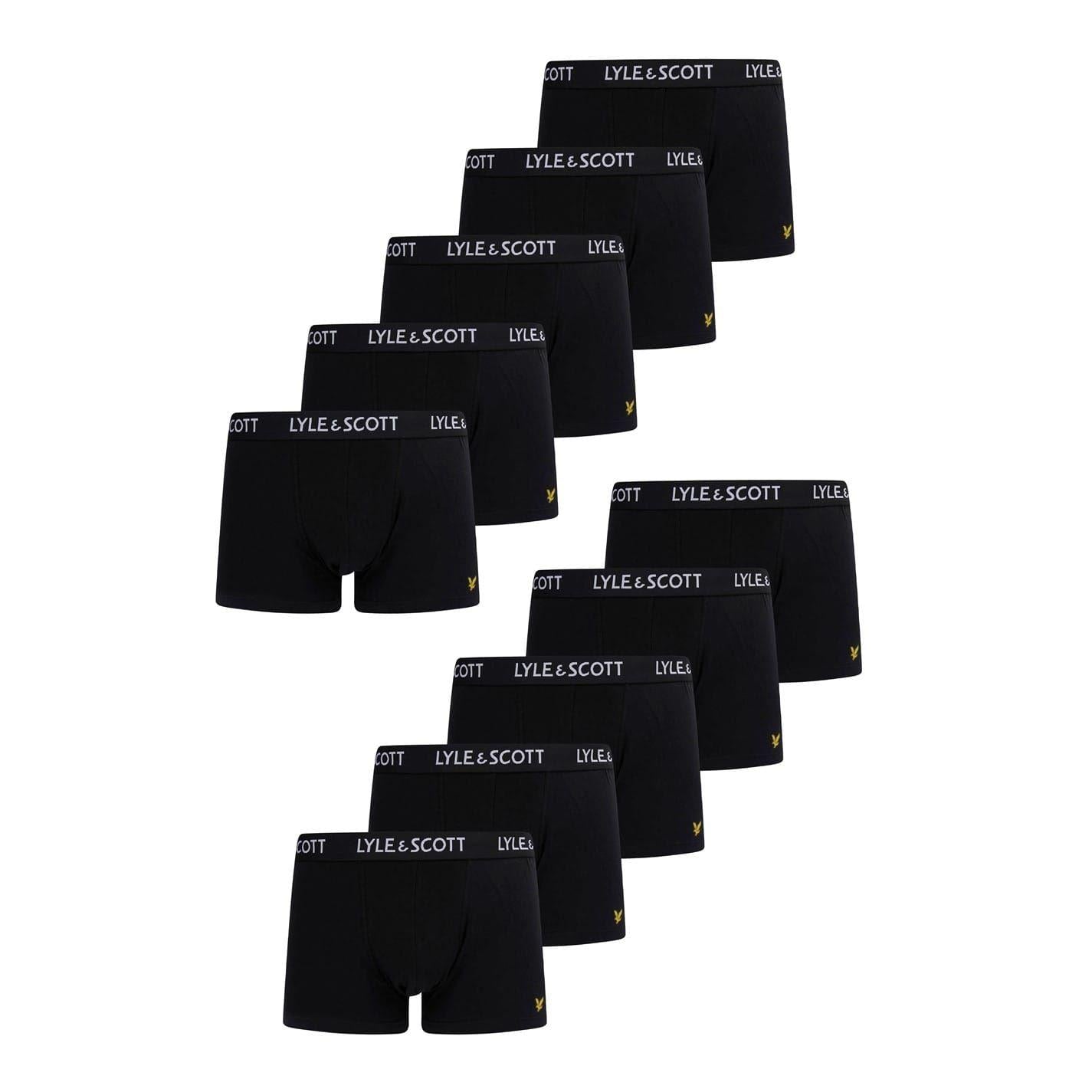 Core Black - Front - Lyle & Scott Mens Plain Boxer Briefs (Pack of 10)