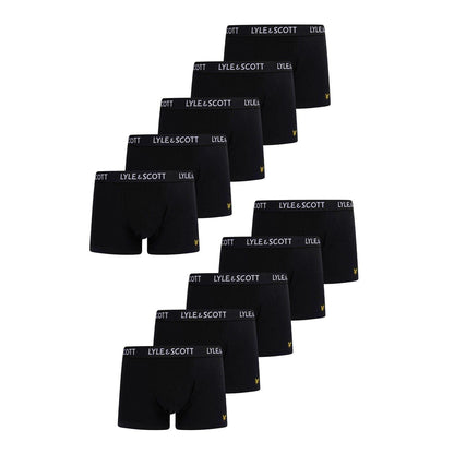 Core Black - Front - Lyle & Scott Mens Plain Boxer Briefs (Pack of 10)