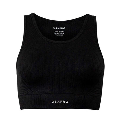 Black - Front - USA Girls Pro Seamless Crop Top