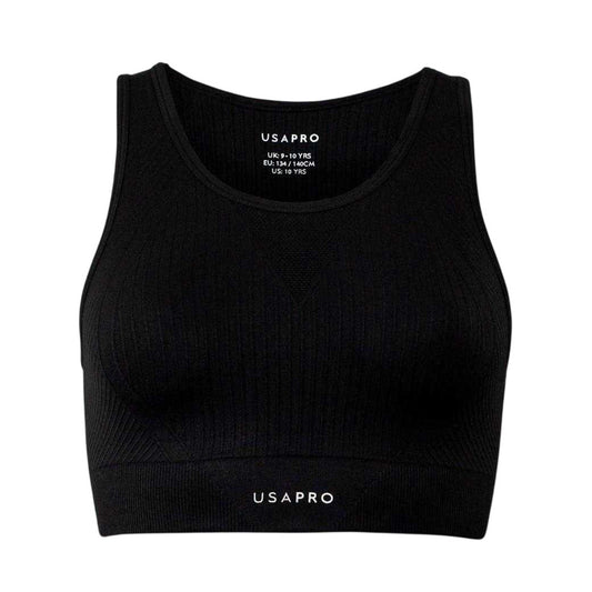 Black - Front - USA Girls Pro Seamless Crop Top