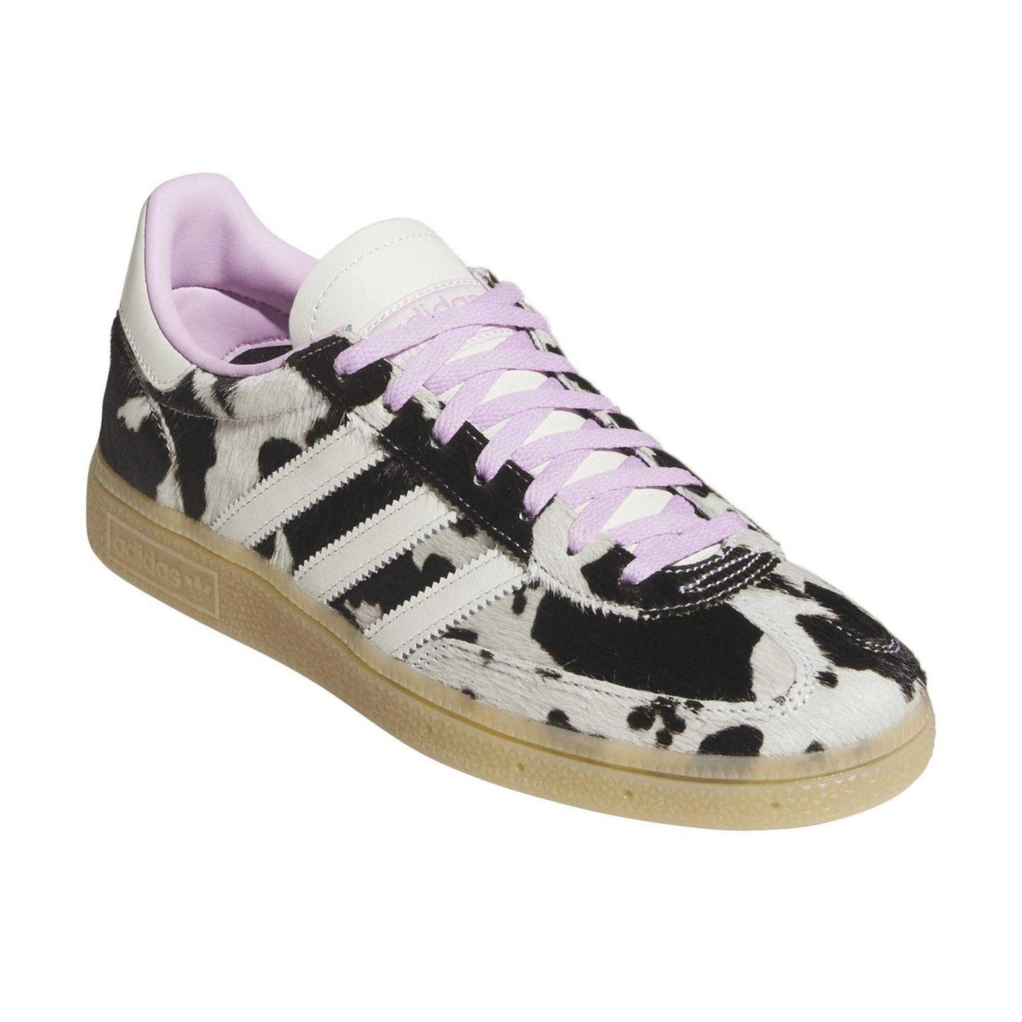 Pink-White-Black - Side - Adidas Womens-Ladies Handball Spezial Cow Print Suede Trainers
