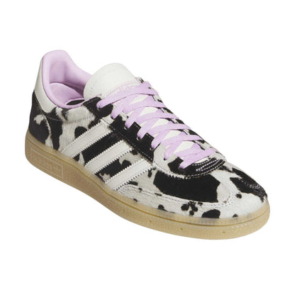 Pink-White-Black - Side - Adidas Womens-Ladies Handball Spezial Cow Print Suede Trainers