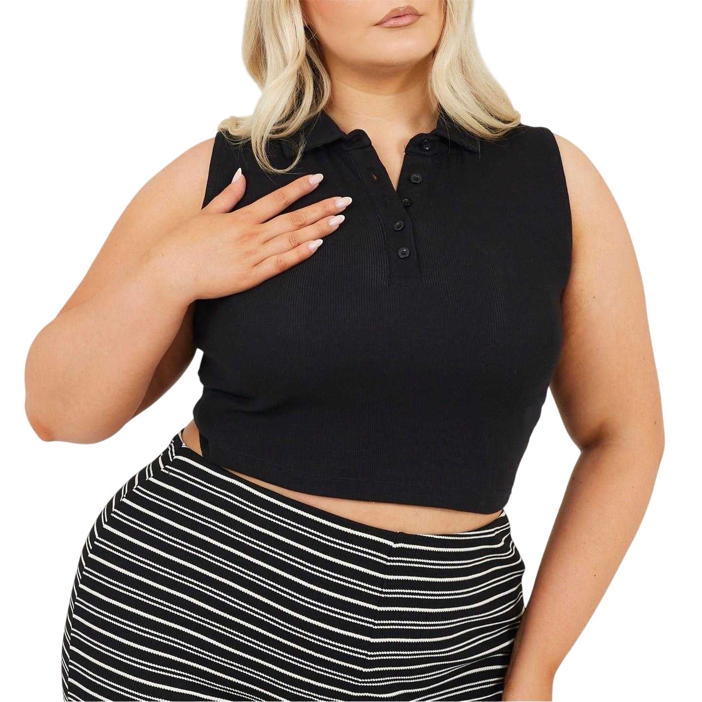 Black - Front - Brave Soul Womens-Ladies Sleeveless Crop Top