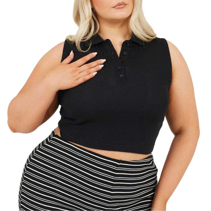 Black - Front - Brave Soul Womens-Ladies Sleeveless Crop Top