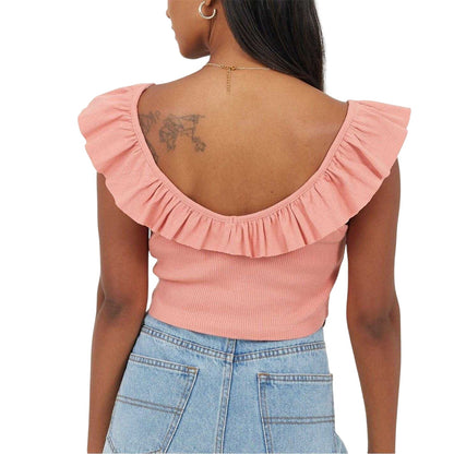 Salmon - Back - Brave Soul Womens-Ladies Frill Cropped Vest Top