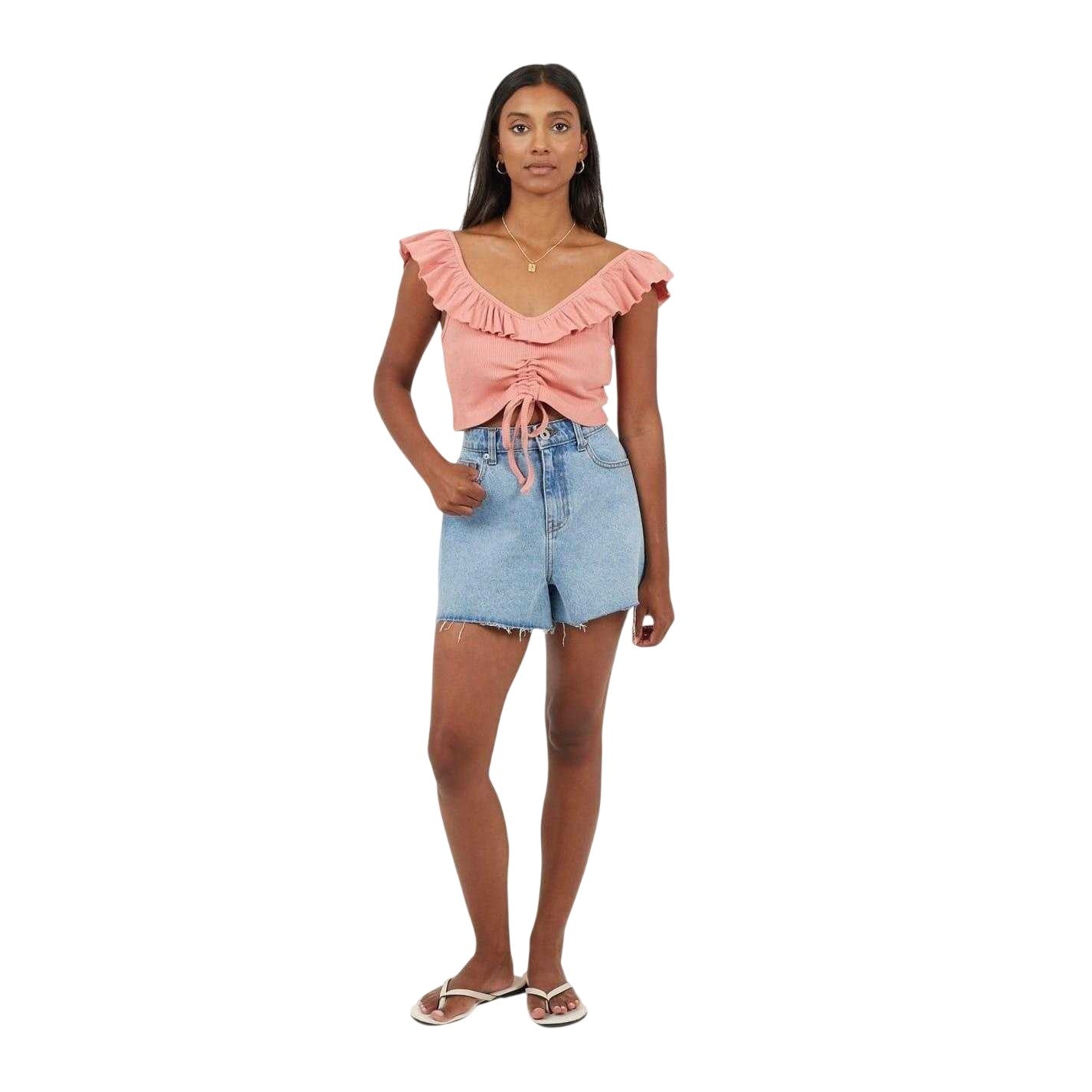 Salmon - Lifestyle - Brave Soul Womens-Ladies Frill Cropped Vest Top