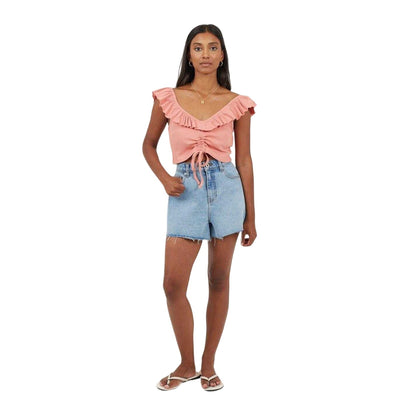 Salmon - Lifestyle - Brave Soul Womens-Ladies Frill Cropped Vest Top