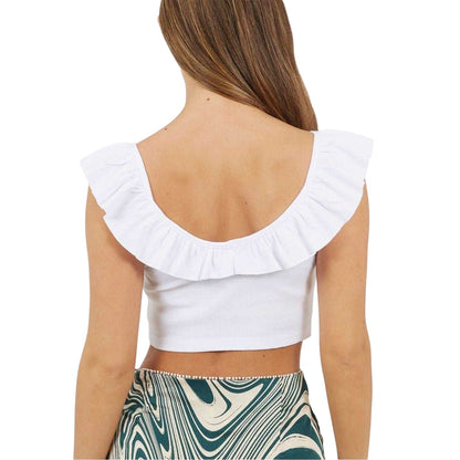 White - Back - Brave Soul Womens-Ladies Frill Cropped Vest Top