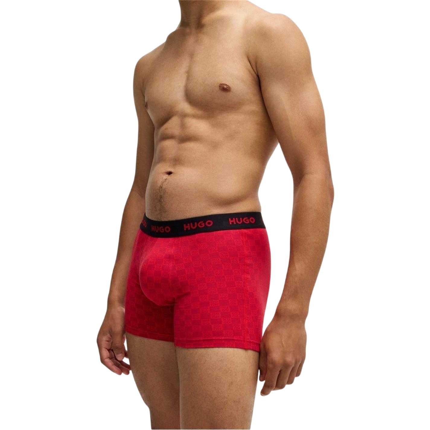Black-Red - Back - Hugo Mens Boxer Briefs (Pack of 3)