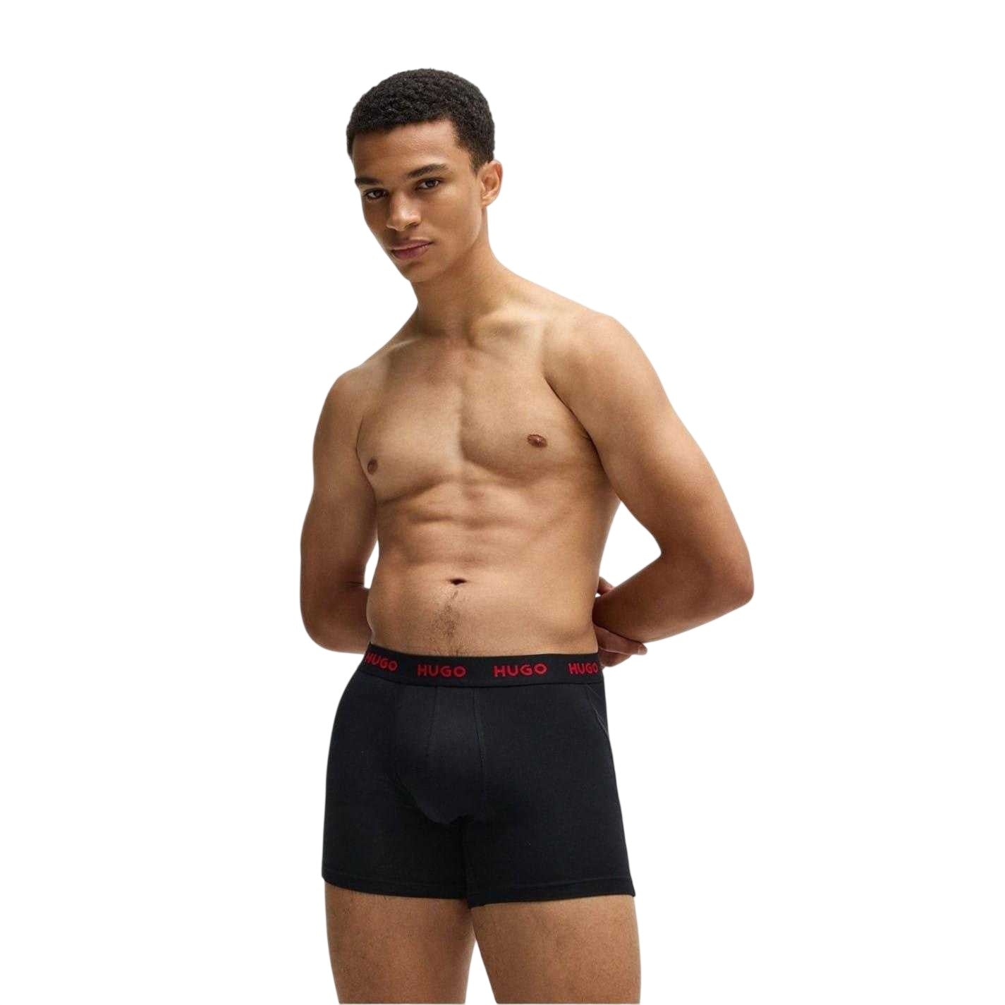 Black-Red - Lifestyle - Hugo Mens Boxer Briefs (Pack of 3)