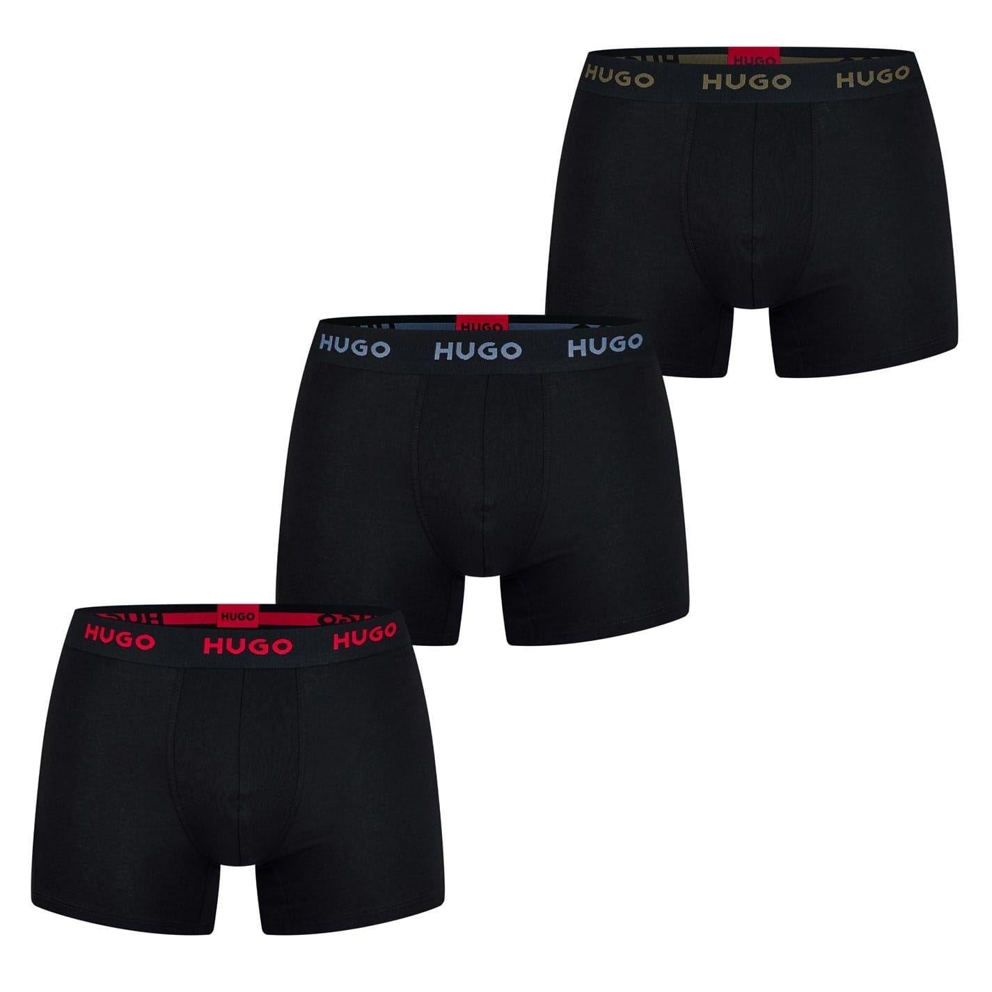 Black-Red-Blue - Front - Hugo Mens Boxer Briefs (Pack of 3)