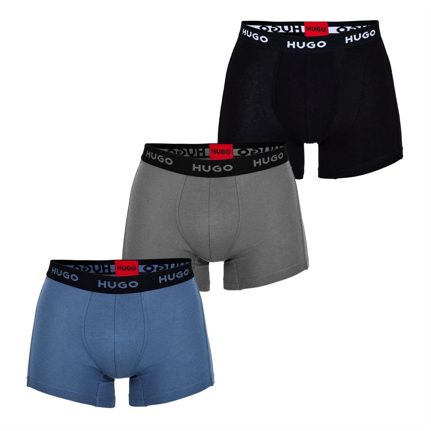 Blue-Grey-Black - Front - Hugo Mens Boxer Briefs (Pack of 3)