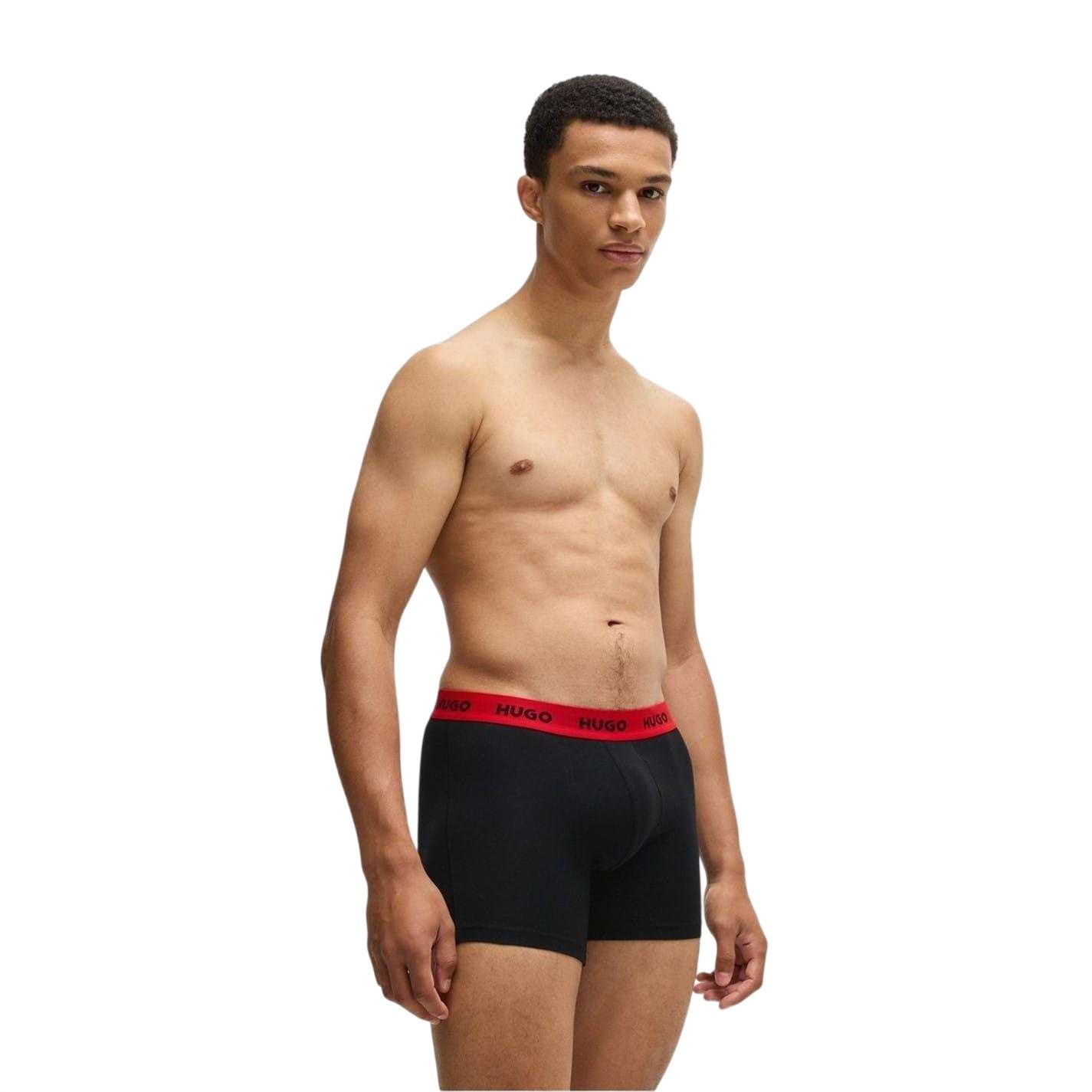 Blue-Grey-Black - Side - Hugo Mens Boxer Briefs (Pack of 3)
