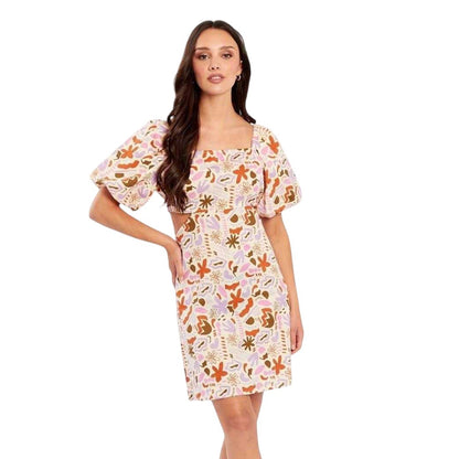 Red - Front - Influence Womens-Ladies Abstract Floral Mini Dress