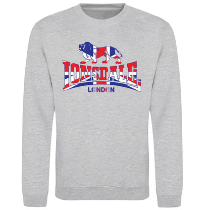 Grey - Front - Lonsdale Mens Union Jack Logo Sweatshirt
