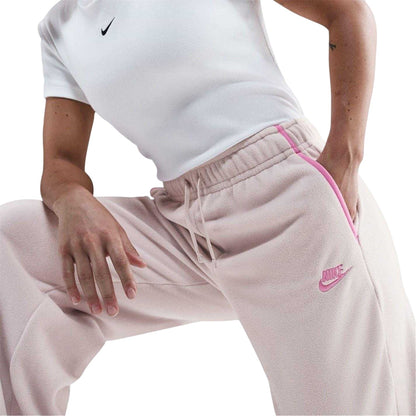 Cream-Pink - Pack Shot - Nike Womens-Ladies Sportswear Club Fleece Wide Leg Mid Rise Joggers