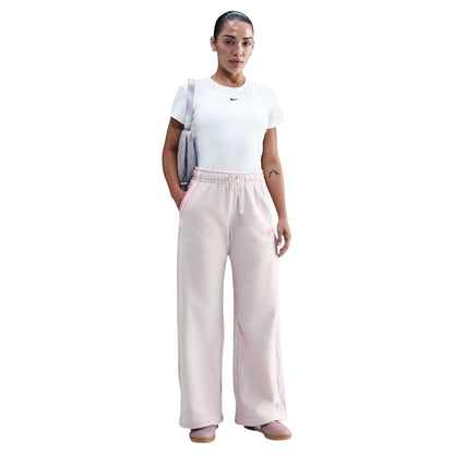 Cream-Pink - Front - Nike Womens-Ladies Sportswear Club Fleece Wide Leg Mid Rise Joggers