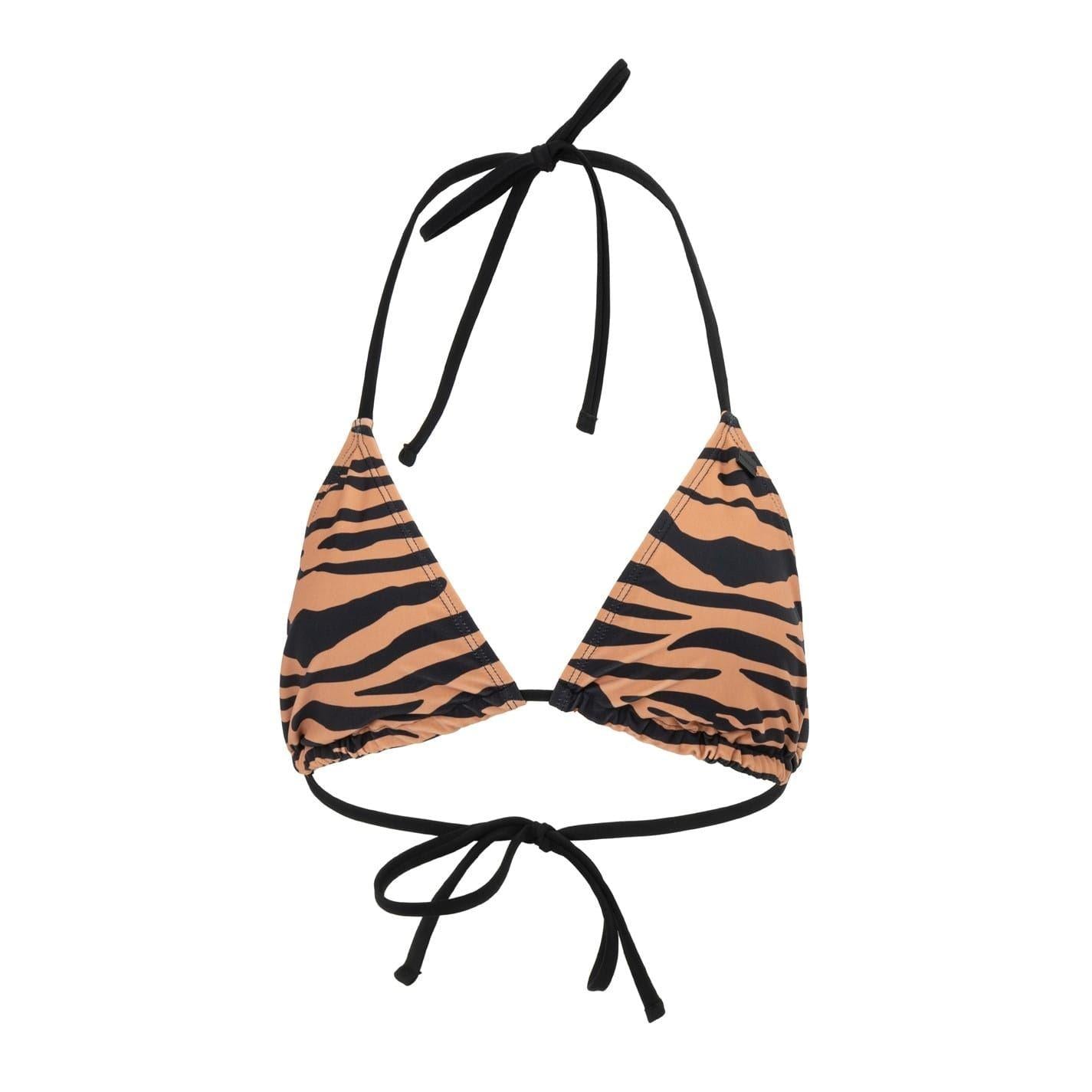 Black-Brown - Front - SoulCal Womens-Ladies Tiger Print Tie Back Bikini Top