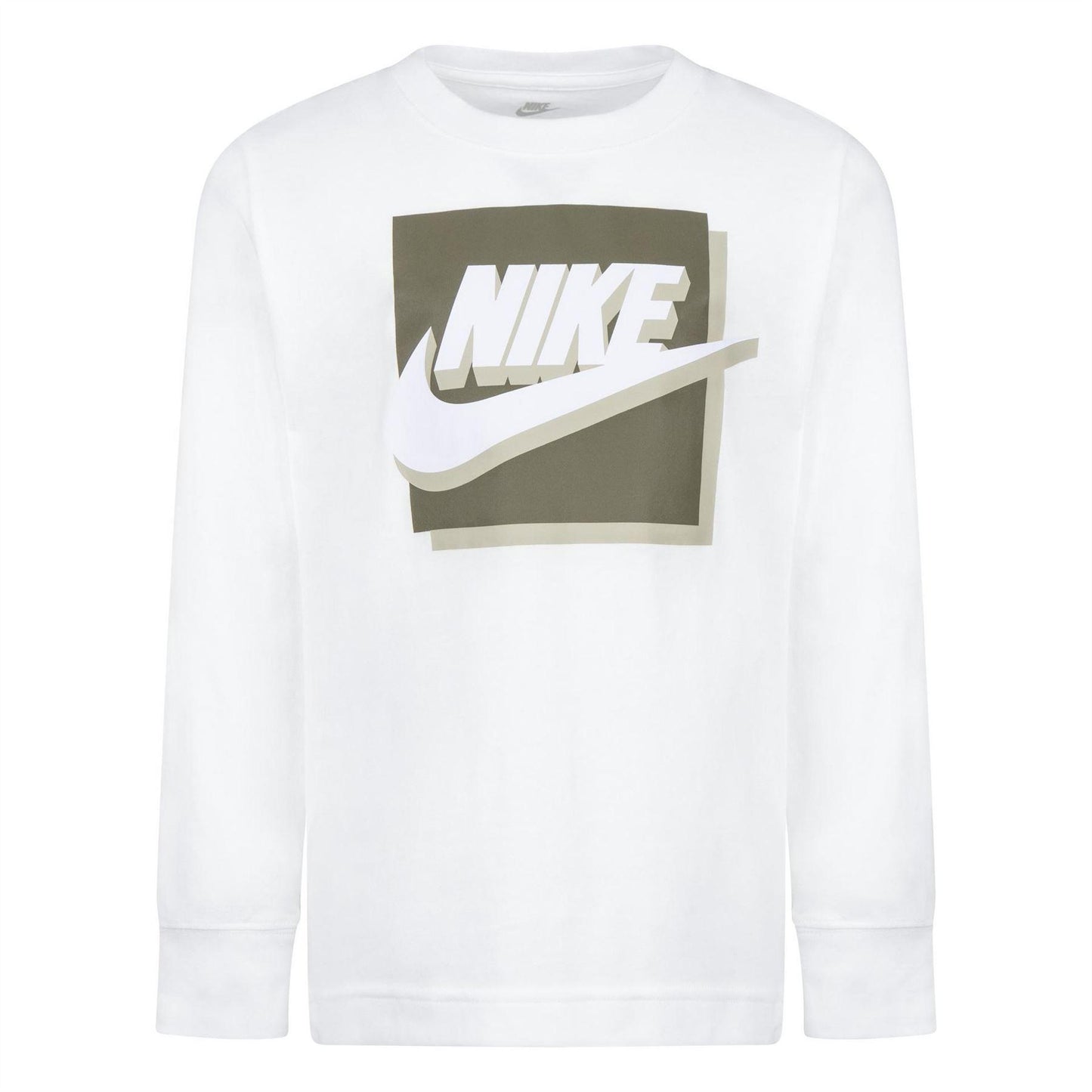 White - Front - Nike Childrens-Kids 3D Logo Long-Sleeved T-Shirt