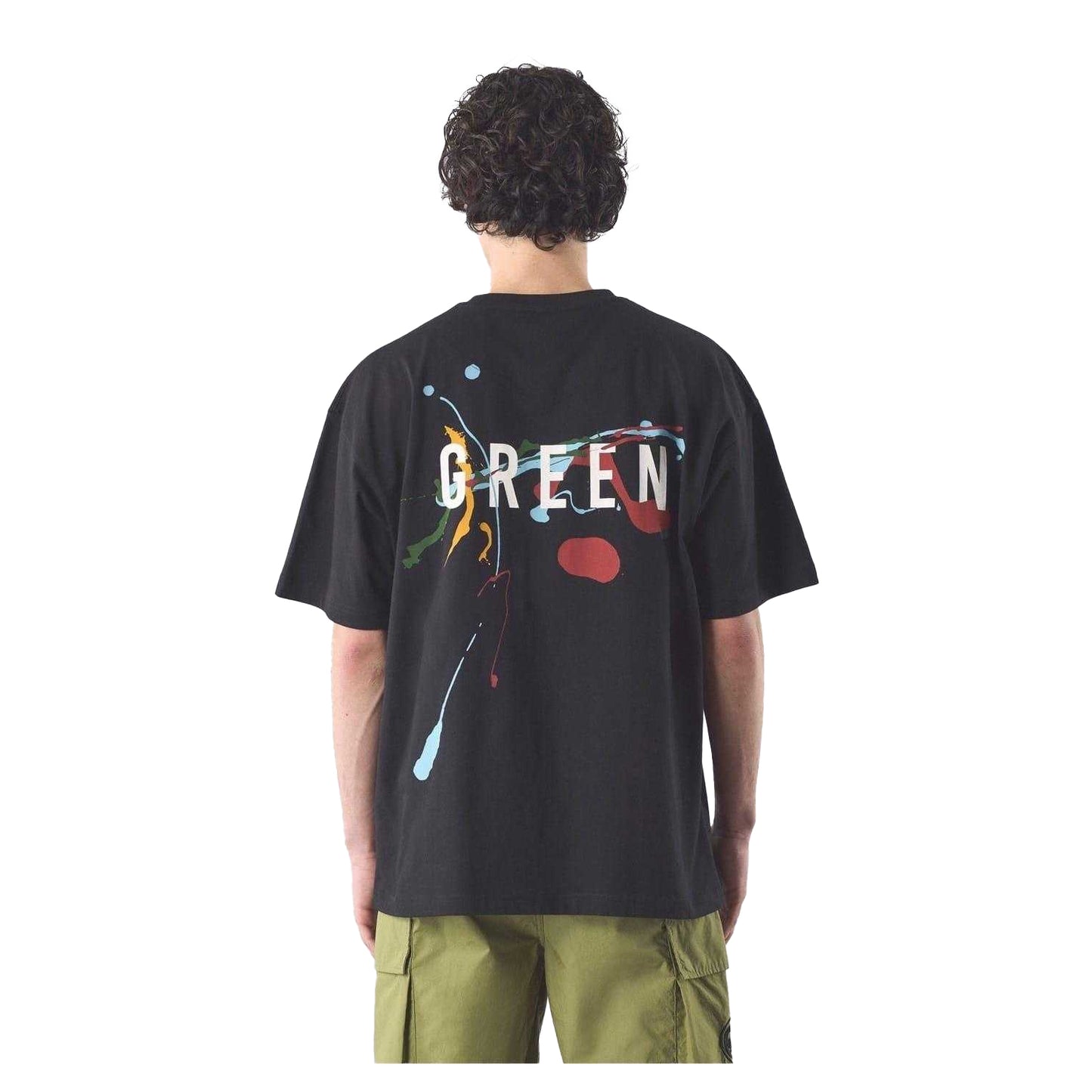 Black - Back - Pretty Green Mens Paint Splatter Cotton Regular T-Shirt