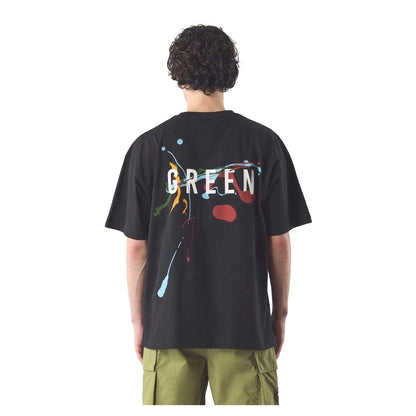 Black - Back - Pretty Green Mens Paint Splatter Cotton Regular T-Shirt