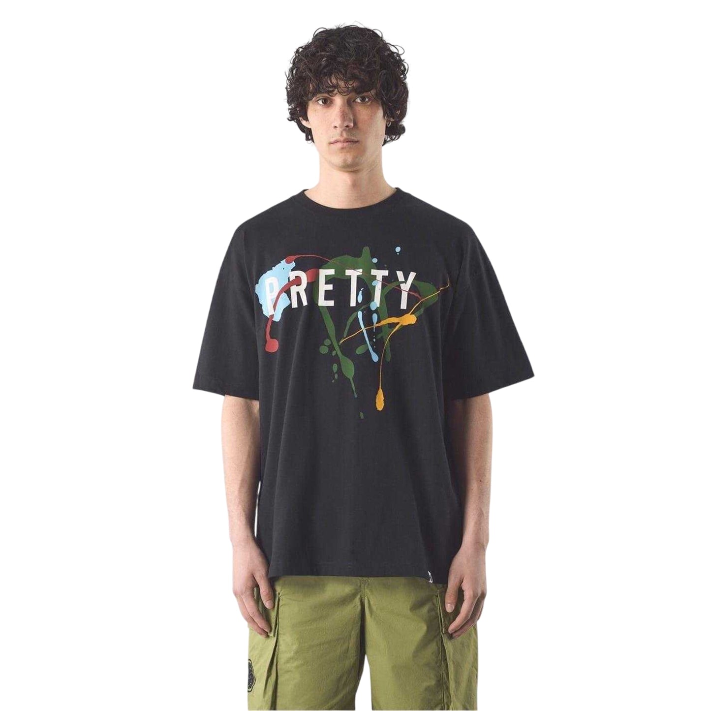 Black - Side - Pretty Green Mens Paint Splatter Cotton Regular T-Shirt