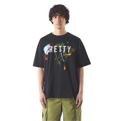 Black - Side - Pretty Green Mens Paint Splatter Cotton Regular T-Shirt