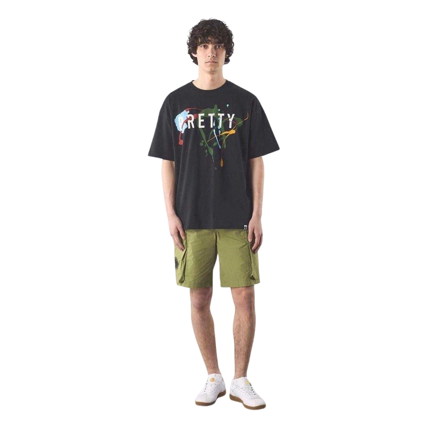 Black - Lifestyle - Pretty Green Mens Paint Splatter Cotton Regular T-Shirt