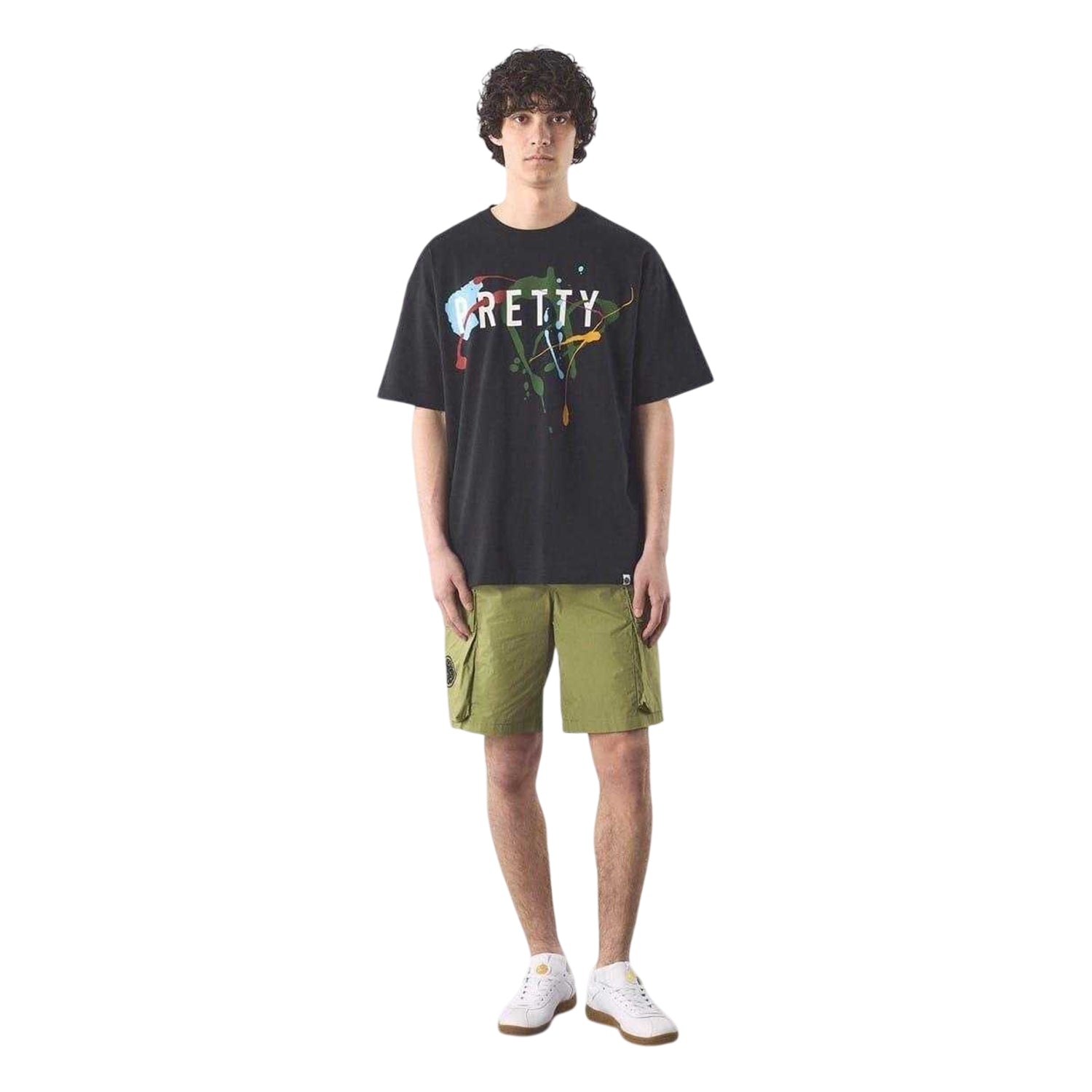Black - Lifestyle - Pretty Green Mens Paint Splatter Cotton Regular T-Shirt