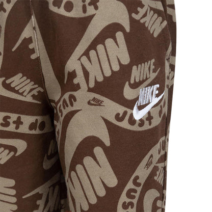Brown - Back - Nike Childrens-Kids Sportswear Club Fleece All Over Logo Joggers