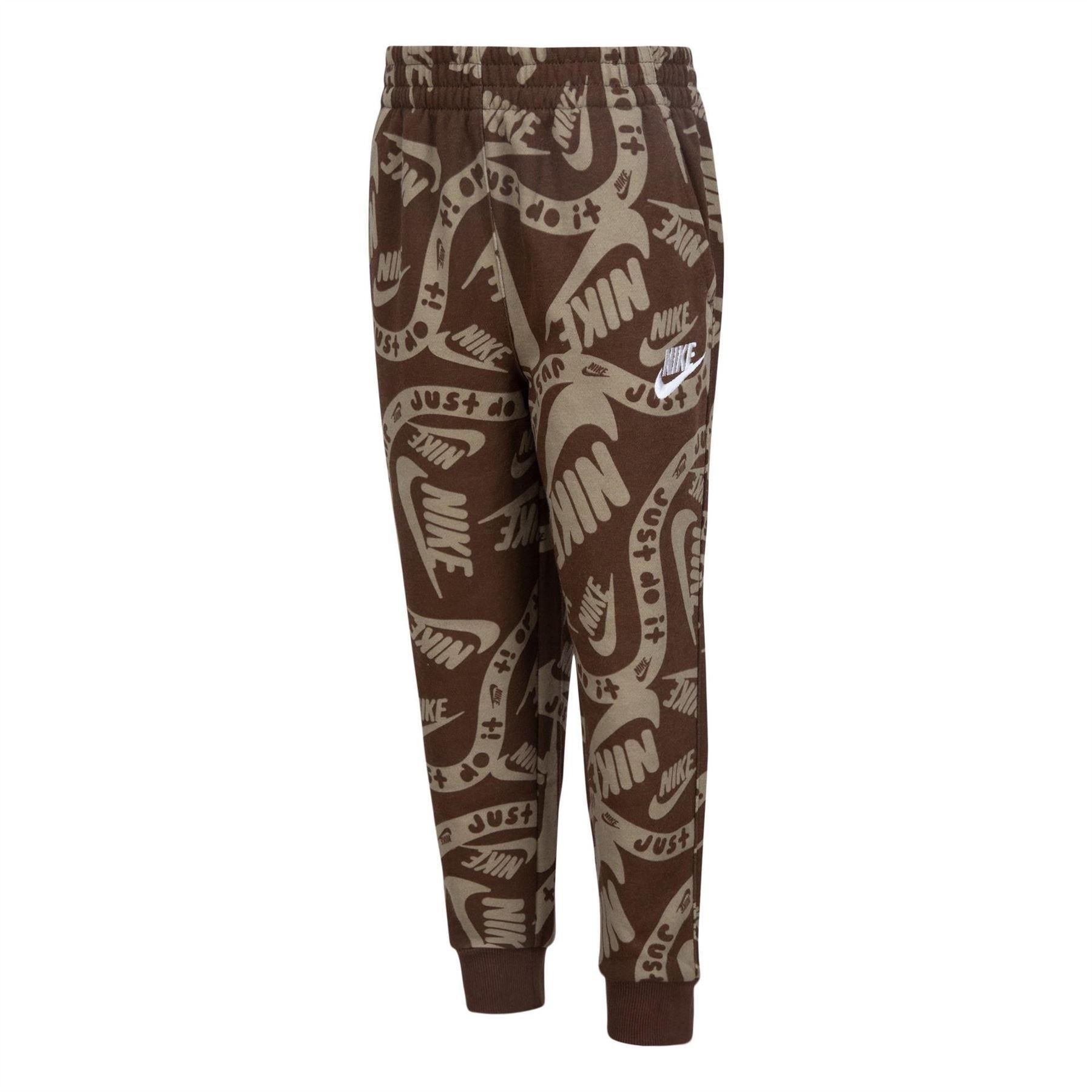 Brown - Front - Nike Childrens-Kids Sportswear Club Fleece All Over Logo Joggers