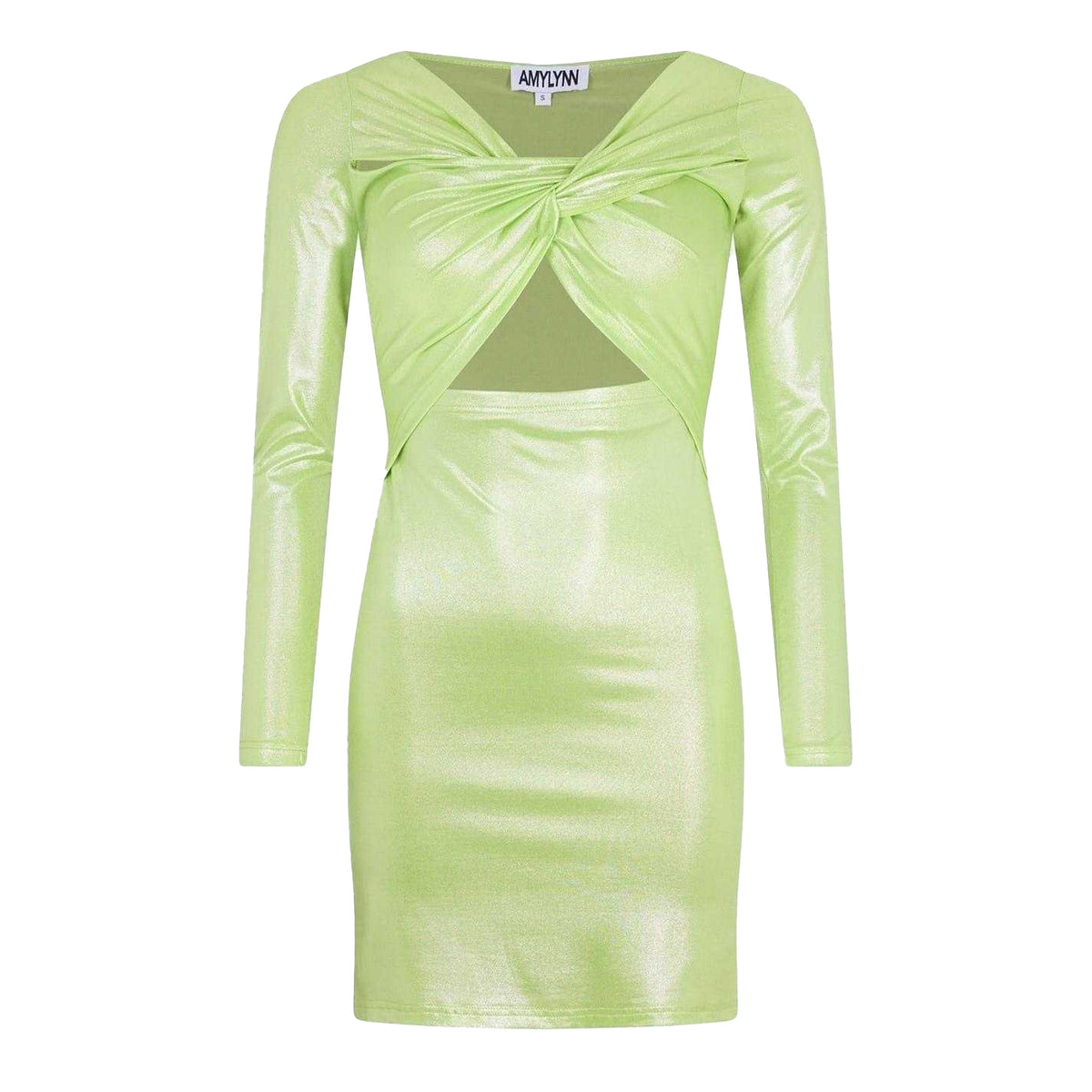 Green - Front - AmyLynn Womens-Ladies Metallic Front Tie Bodycon Dress