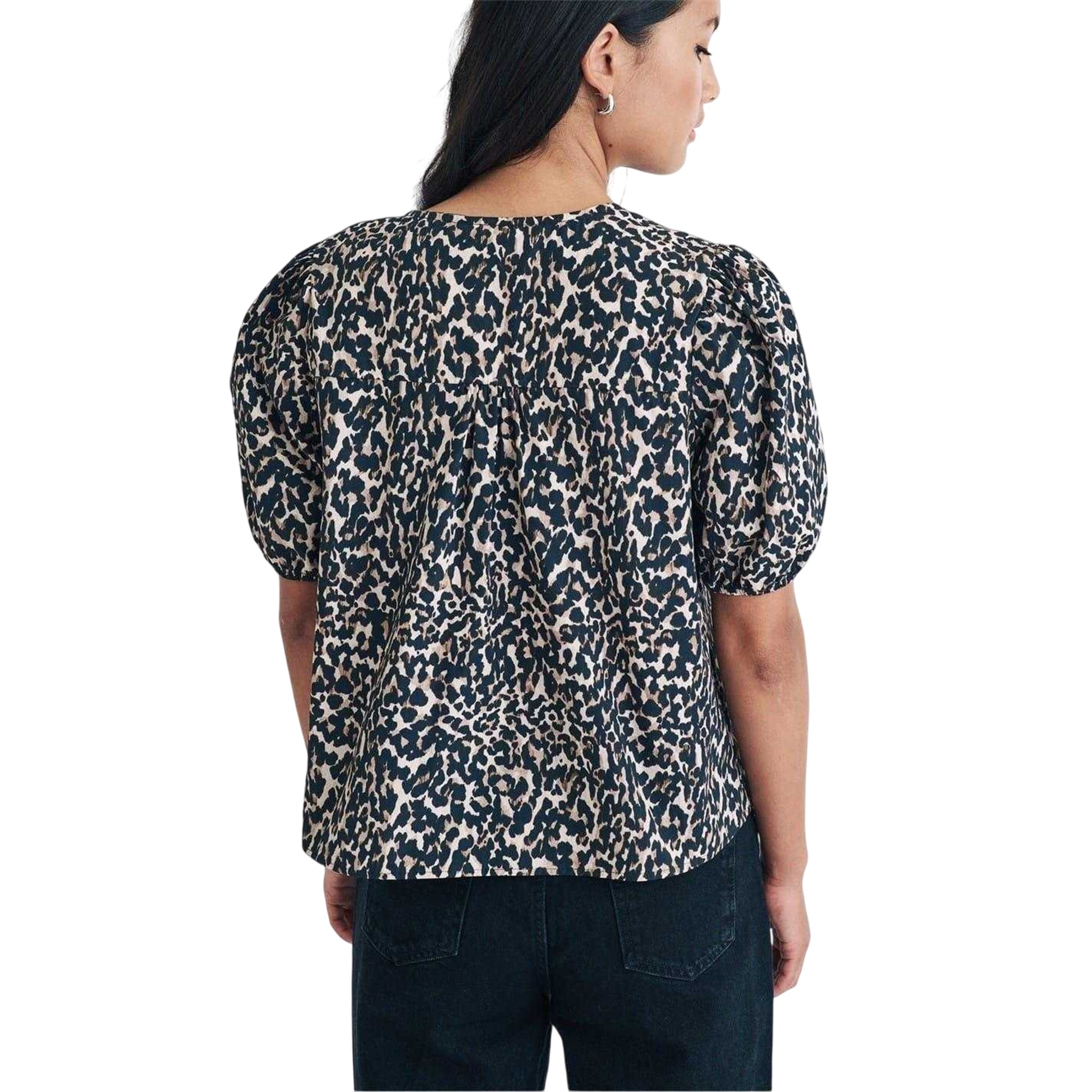 Black-White - Back - Nobody´s Child Womens-Ladies Leopard Print Puff Sleeve Blouse