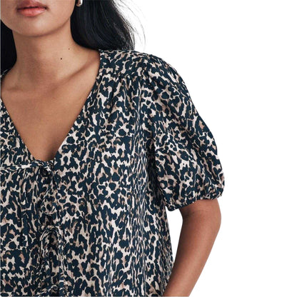 Black-White - Side - Nobody´s Child Womens-Ladies Leopard Print Puff Sleeve Blouse