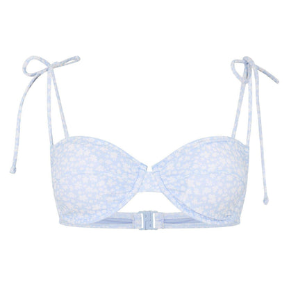 Blue - Front - Jack Wills Womens-Ladies Floral Lettuce Hem Bikini Top