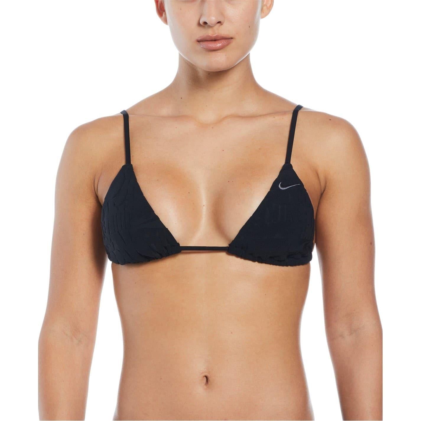 Black - Front - Nike Womens-Ladies Triangle Tie Back Bikini Top