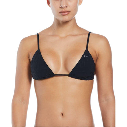 Black - Front - Nike Womens-Ladies Triangle Tie Back Bikini Top