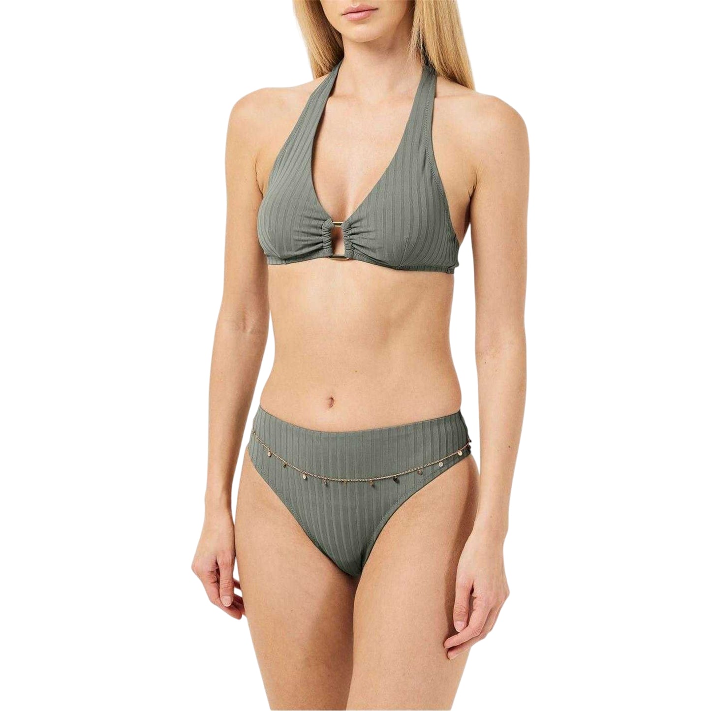 Green - Side - Chelsea Peers Womens-Ladies Triangle Tie Back Bikini Top