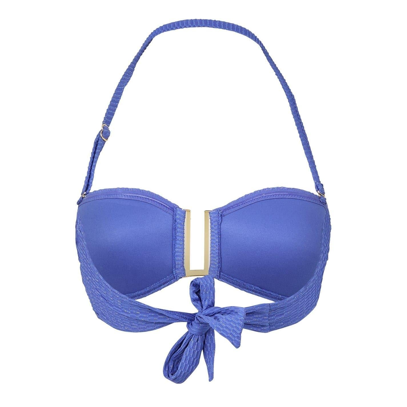 Blue - Back - Biba Womens-Ladies Gold Detail Tie Back Bikini Top