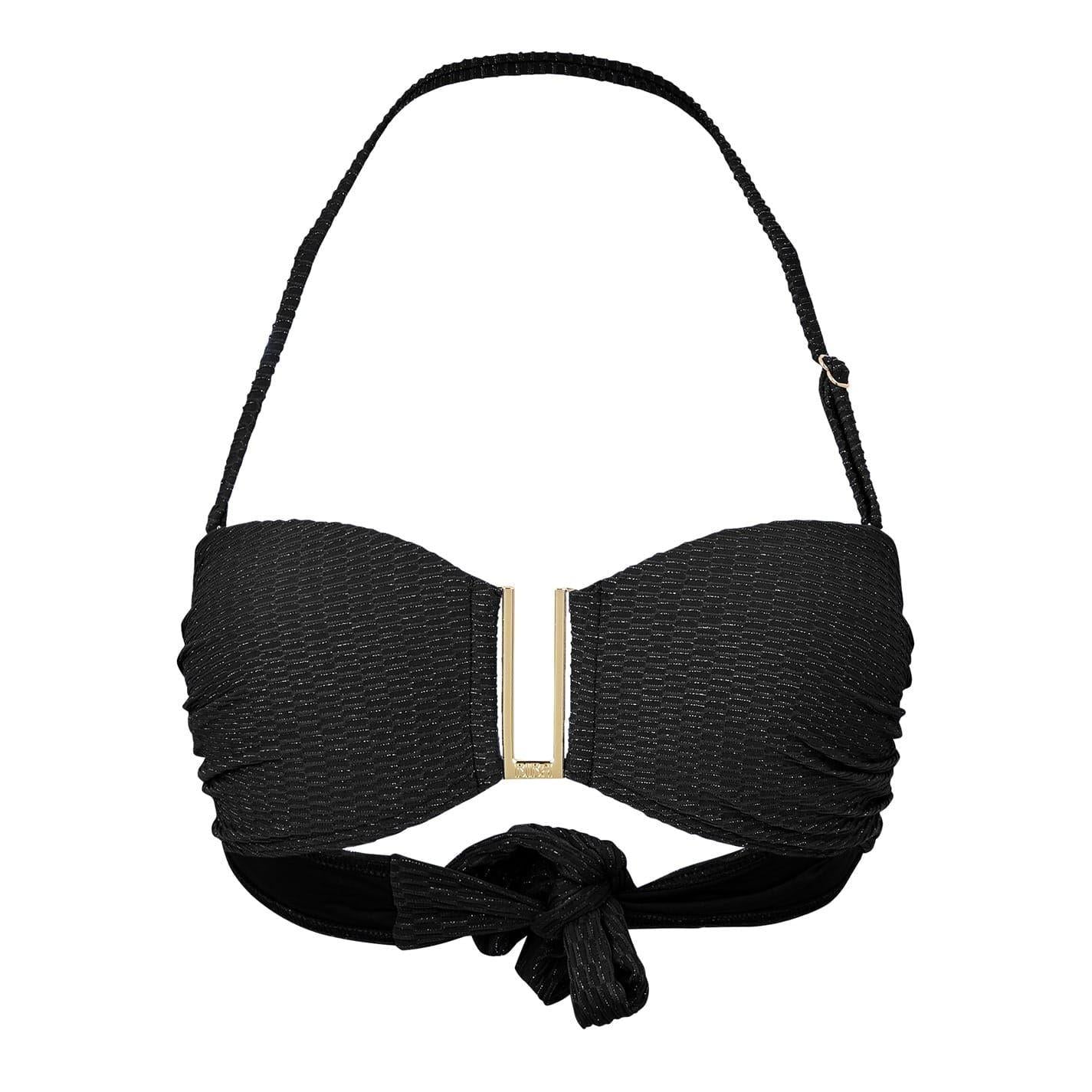 Black - Front - Biba Womens-Ladies Gold Detail Tie Back Bikini Top