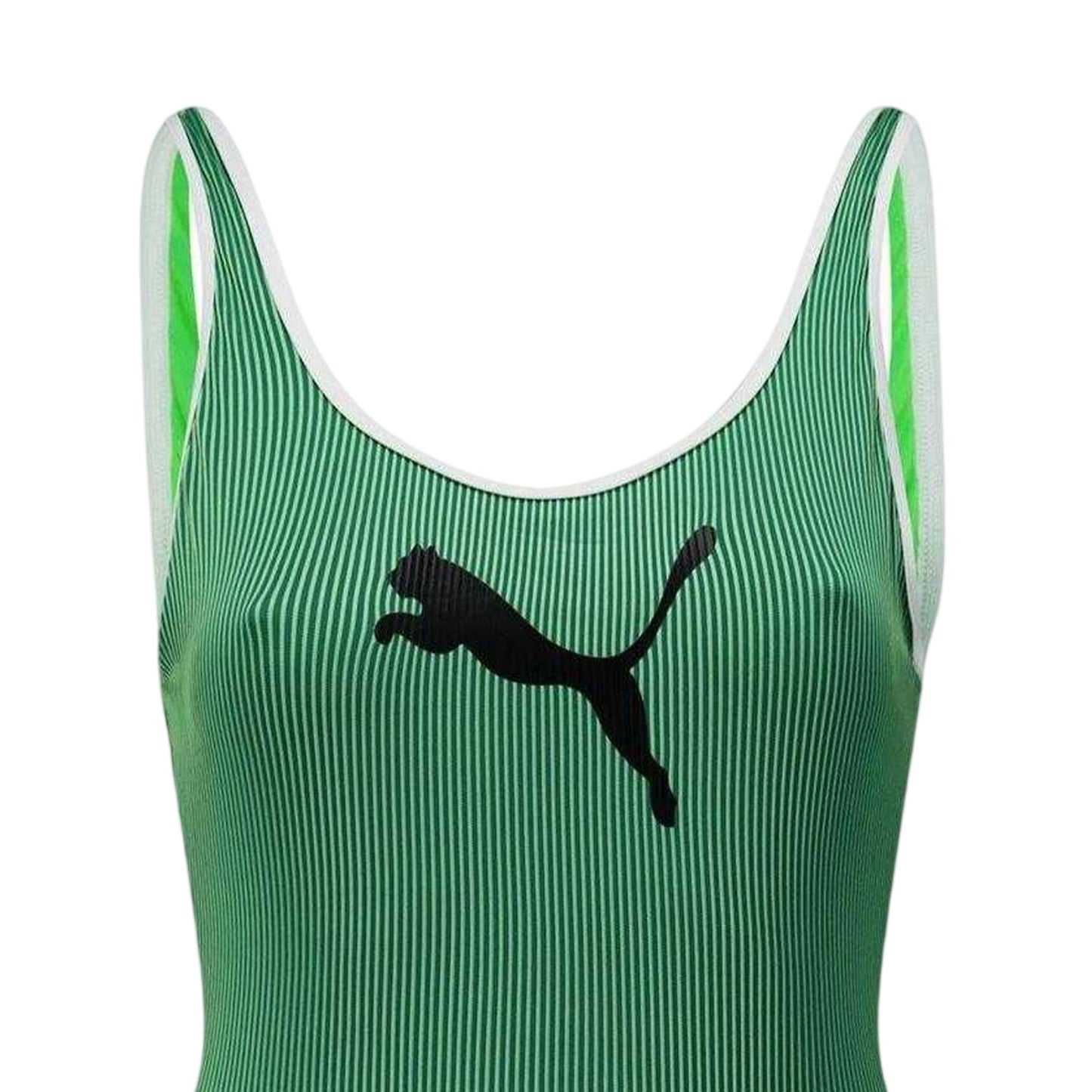 Green - Back - Puma Womens-Ladies Striped Ribbed One Piece Swimsuit